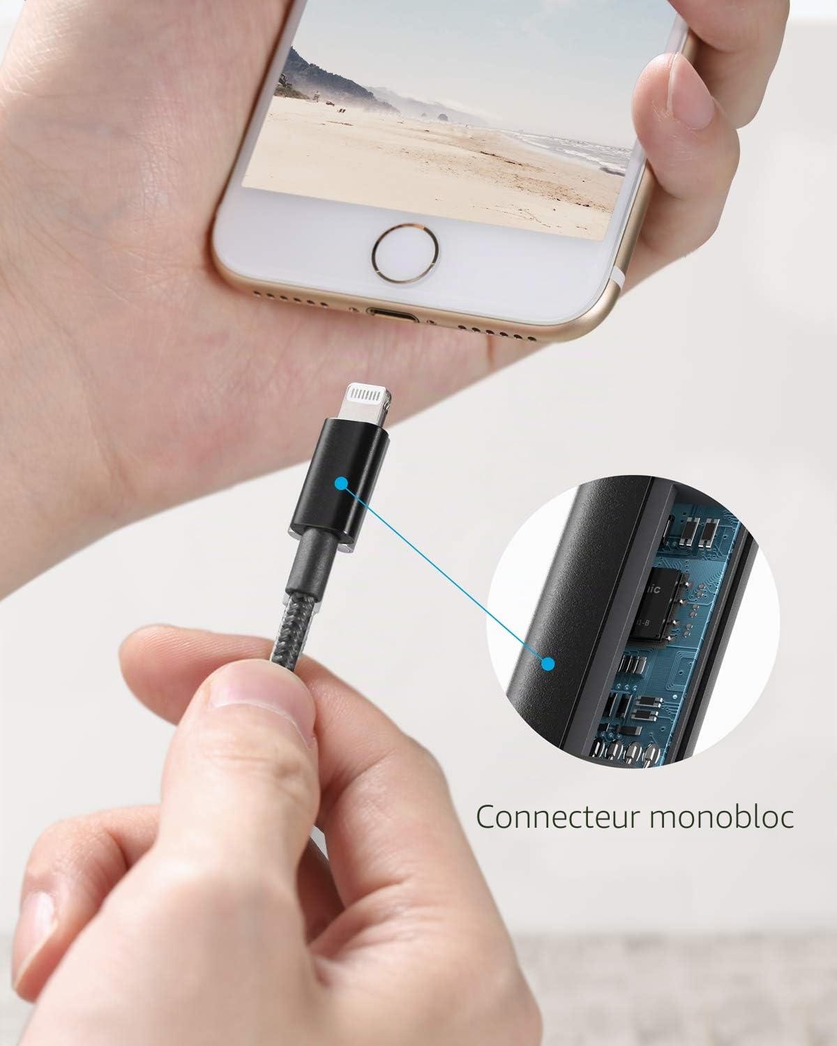 Anker Cable USB-A vers Lightning, Nylon de Qualité Supérieure, Câble de Charge Certifié MFi pour iPhone SE/XS/XS Max/XR/X/8 Plus/7/6 Plus, iPad, et bien plus encore (1 m)