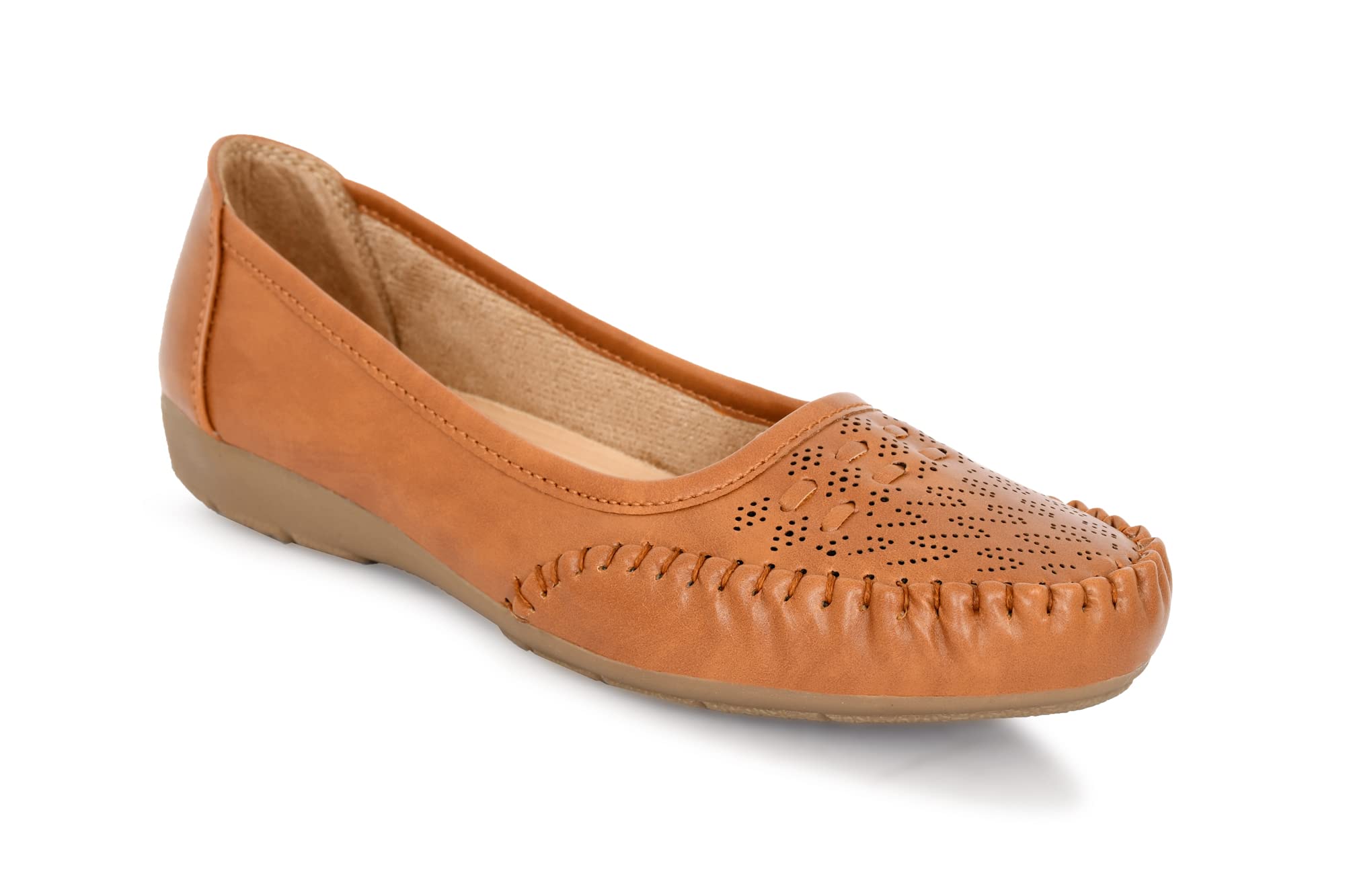 Karaddi 6093 Womens Laser Cut Design Fashion Ballet Flats Bellies for Women & Girls Color Tan Size 40 EU or 7 UK/ind (B0BPT68T5Q) Amazon Price History, Amazon Price Tracker