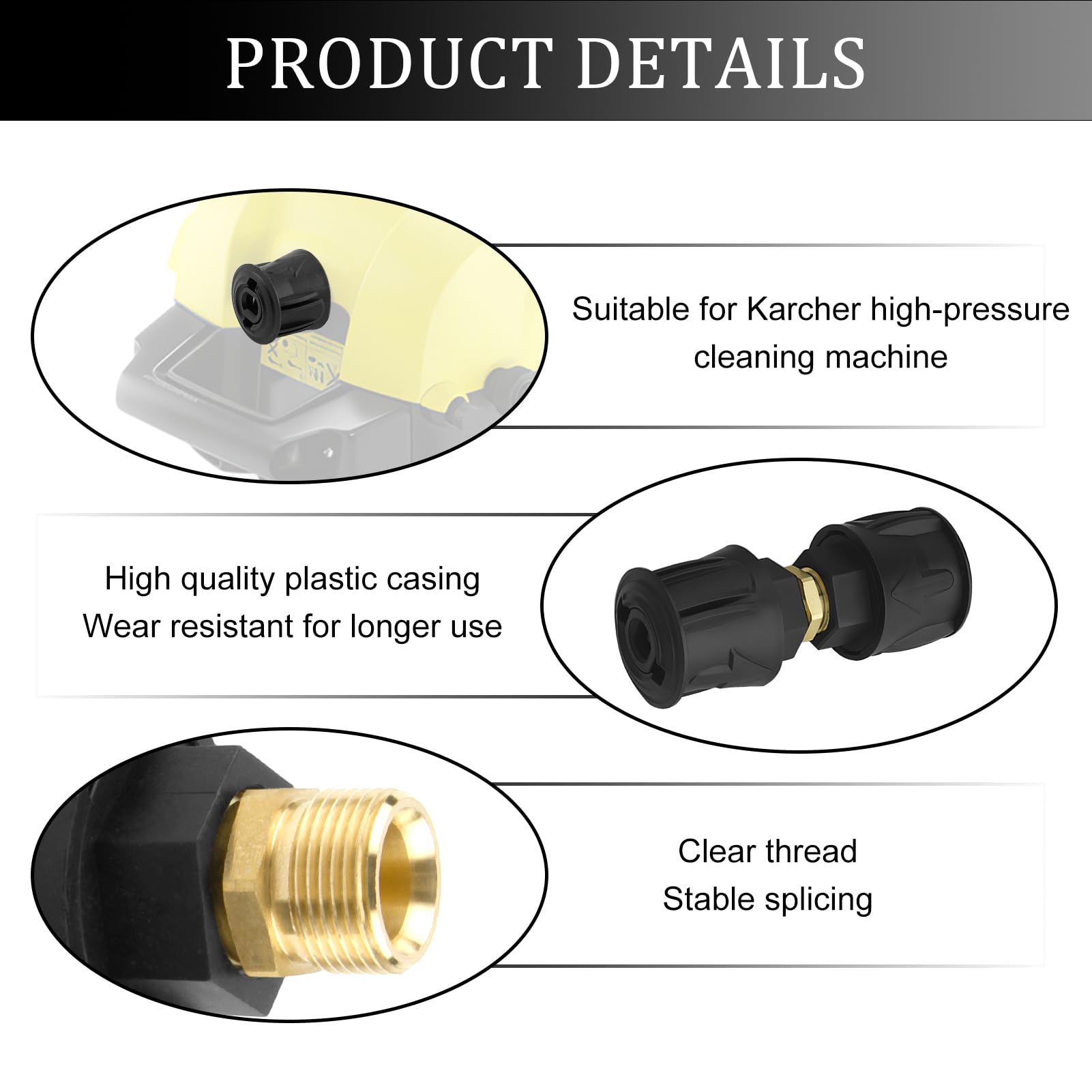 2-Pack High Pressure Quick-Connect Adapters for Krcher Pressure Washers M22 14mm Hose & Gun Connectors Compatible with Karcher K2 K3 K4 K5 K6 K7 Quick Release Couplings for Home Garden Cleaning - Image 3