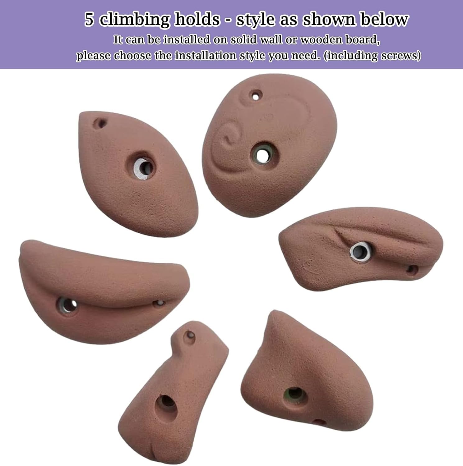 Empuñaduras de pared para escalada en roca para adultos y niños, soportes resistentes, 5 unidades
