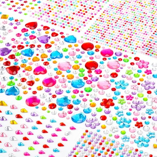 Strass Autocollants 12 Feuilles Acrylique Strass Autocollant Différentes Tailles Gem Auto-Adhésifs pour L'artisanat Fournitures, Cadres Photo, Maquillage, DIY, Cartes de Vœux 3200+