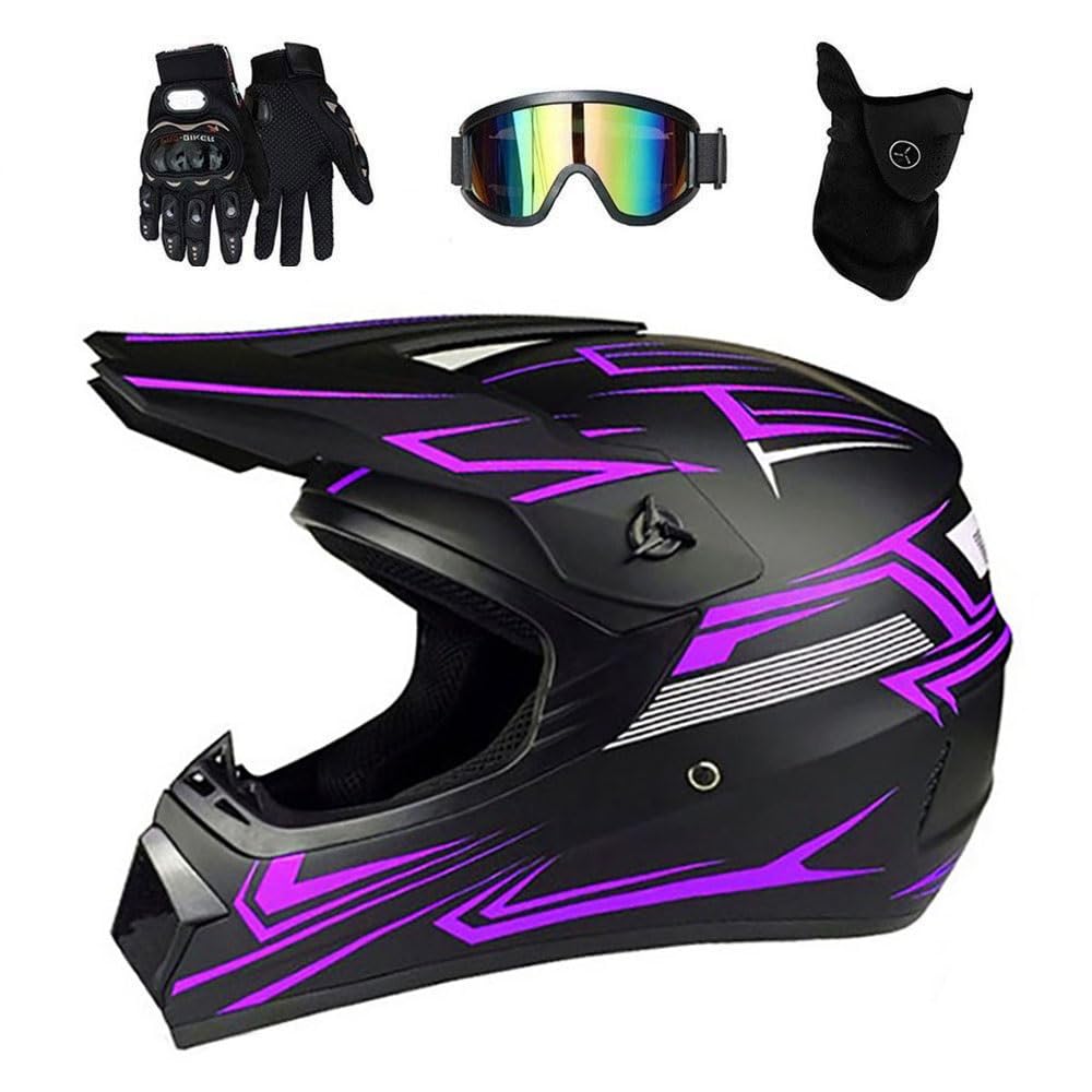 Juventud Niños Moda MTB Casco de Motocross, Integral Todoterreno Moto ATV Scooter Cascos, Descenso Enduro BMX Quad Dirt Bike Chocar Casco, con Gafas Guantes Mascarilla