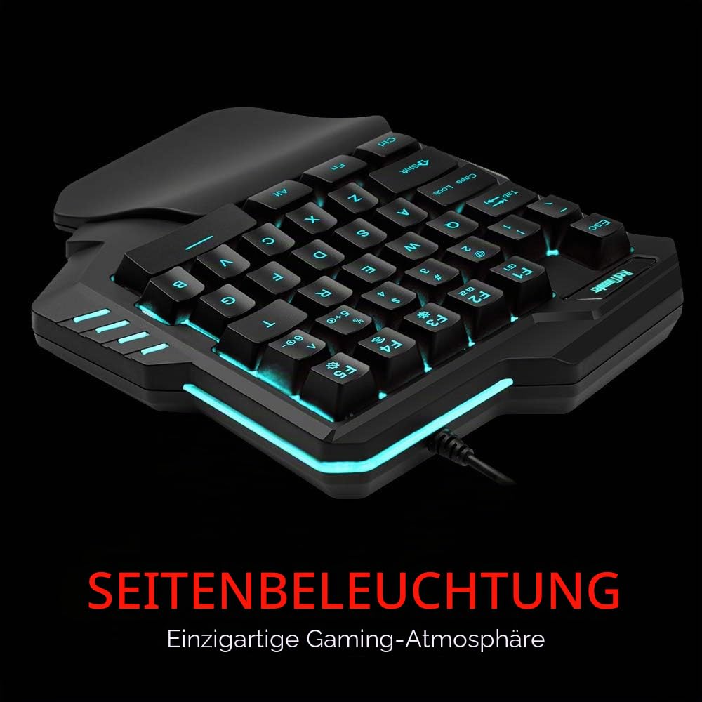 RedThunder Einhand-Gaming-Tastatur mit RGB-Hintergrundbeleuchtung und 35 Tasten Tragbare Mini Ergonomischer Gamecontroller für PC PS4 Xbox Gamer.