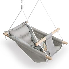Baby Swing Indoor and Outdoor Canvas Hammock Swing for Baby to Toddler with a Comfortable Seat Macaroon Wooden