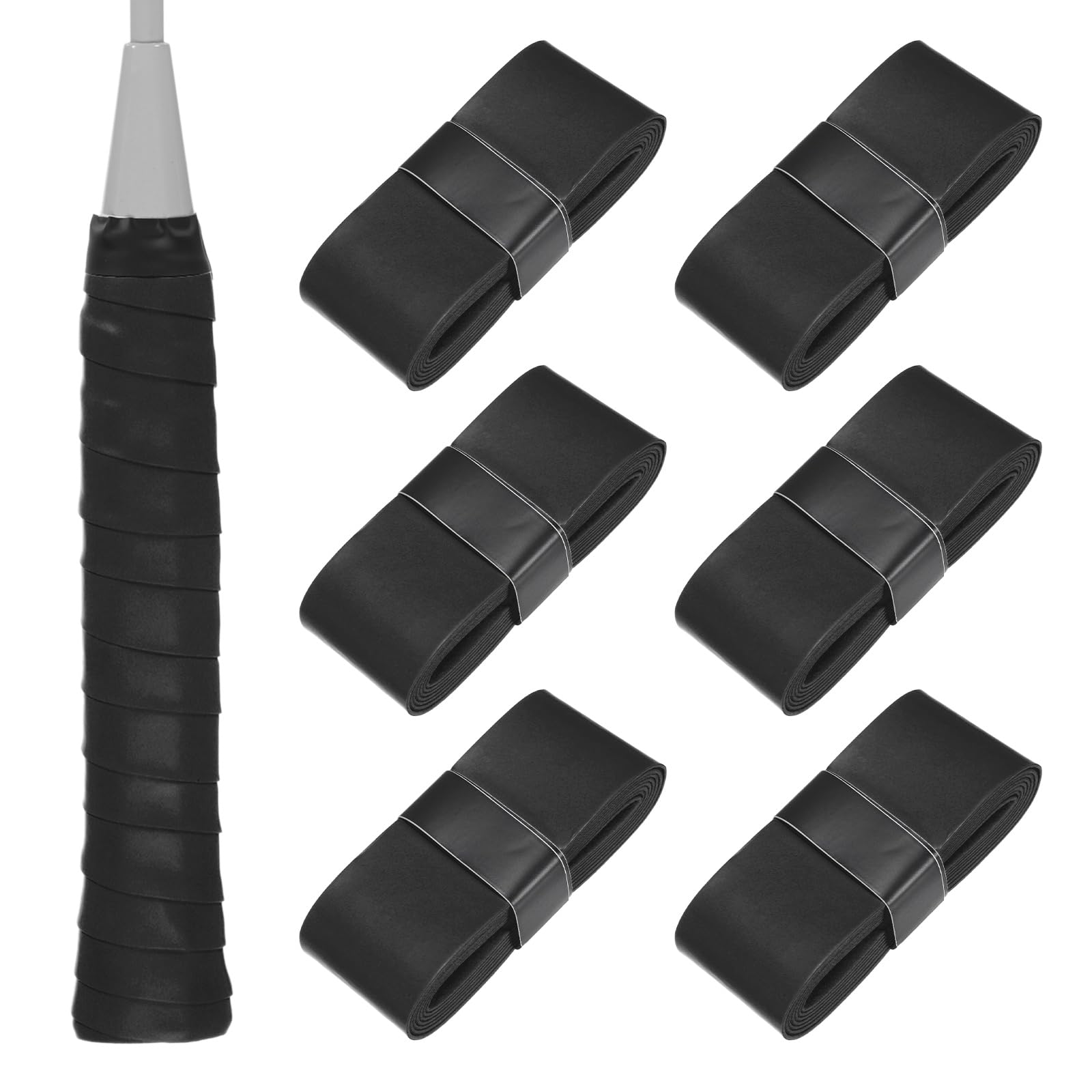 M METERXITY 6-Pack Tennis Racket Grip Tape PU Overgrip, Black