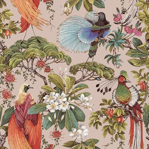 VEELIKE Dusty Pink Floral Peel and Stick Wallpaper Vintage Tropical