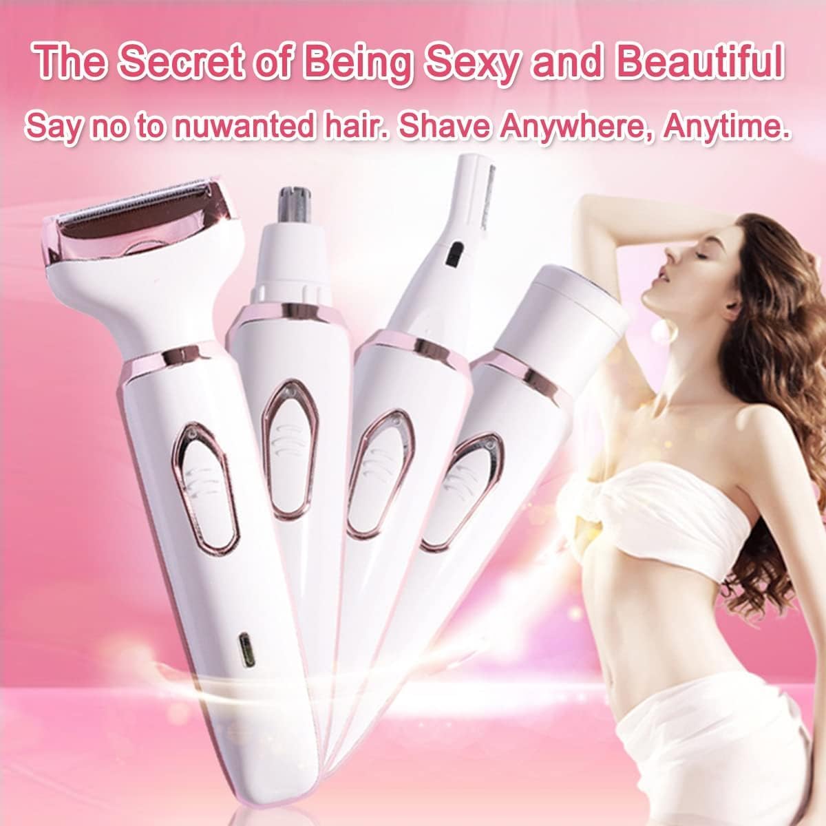 Bikini Trimmer for Women, Electric Razor Hair Shaver for Face Nose Eyebrow Beard Mustache Arm Leg Armpit Bikini, Replaceable Lady Facial Razor, Painless Rechargeable 4 in 1 Women Body Shaver for Trip - Image 7