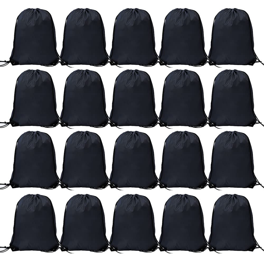 CODOBON 20 Pcs Drawstring Backpack Bulk Draw String Bags Cinch Polyester Bag for Gym Sport, Black