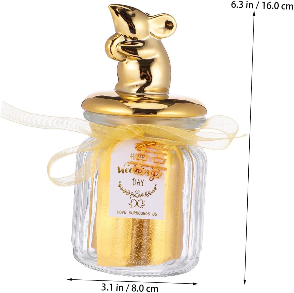 jojofuny Golden Sealed Ceramic Candy Jar with Glass Storage Bottle, Animal Design Candy Box for Wedding Party Favors and Holiday Keepsake