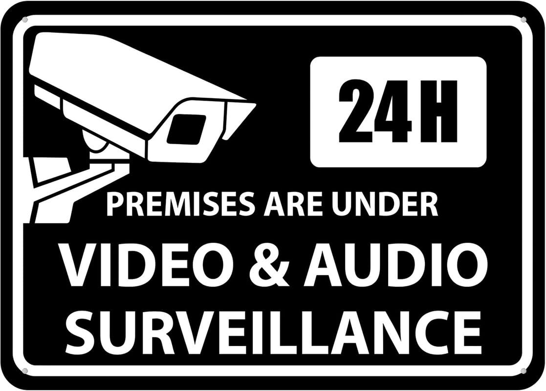 Premises Are Under 24 Hour Video Audio Surveillance Aluminum Tin Sign 12"x8" For Garden/Yard Wall Decor