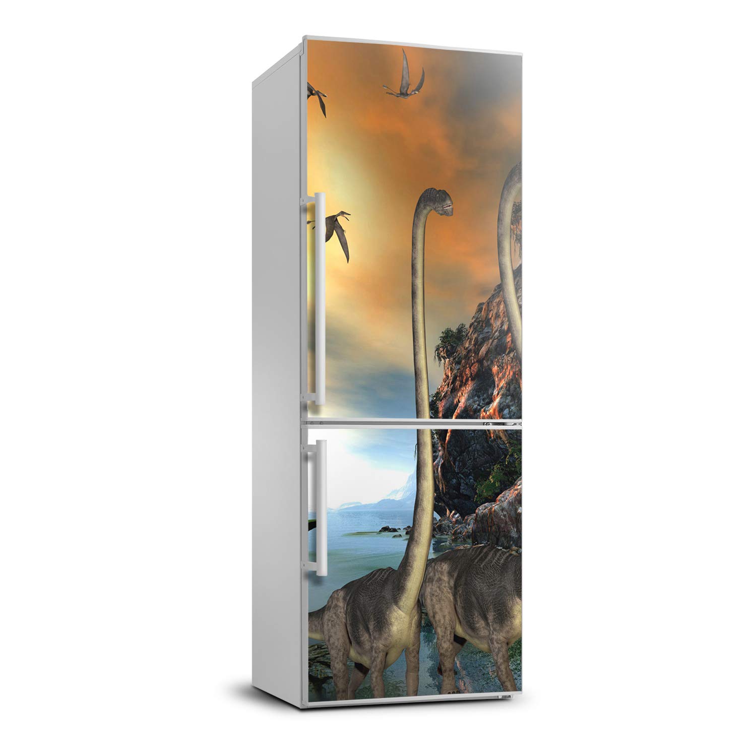 Autocollant frigo dinosaures 70x190 - Sticker décoratif pour réfrigérateur mural
