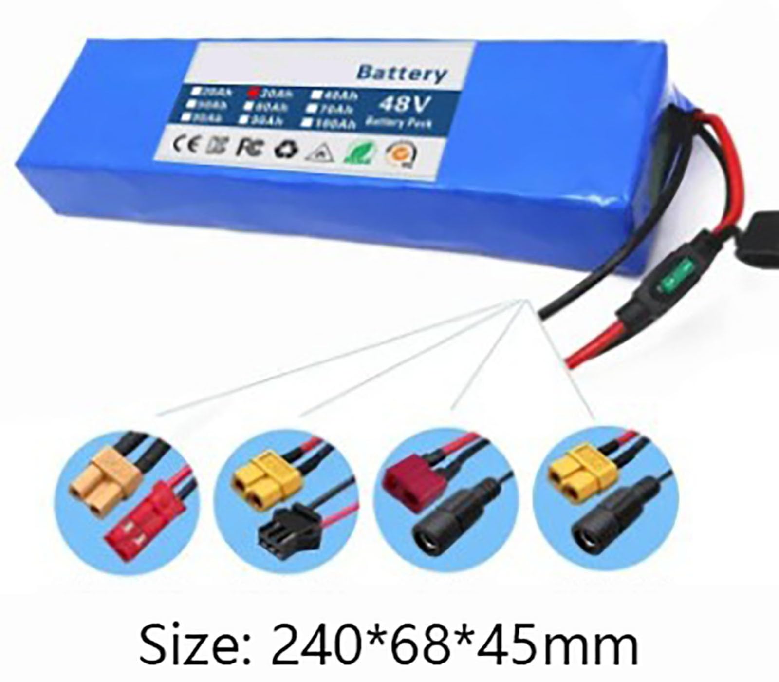 48V 30Ah Batteria Per Bici Elettrica 48V 13S2P Batteria Ebike Batteria Impermeabile PVC BMS Incorporato 48V 30Ah,T+DC