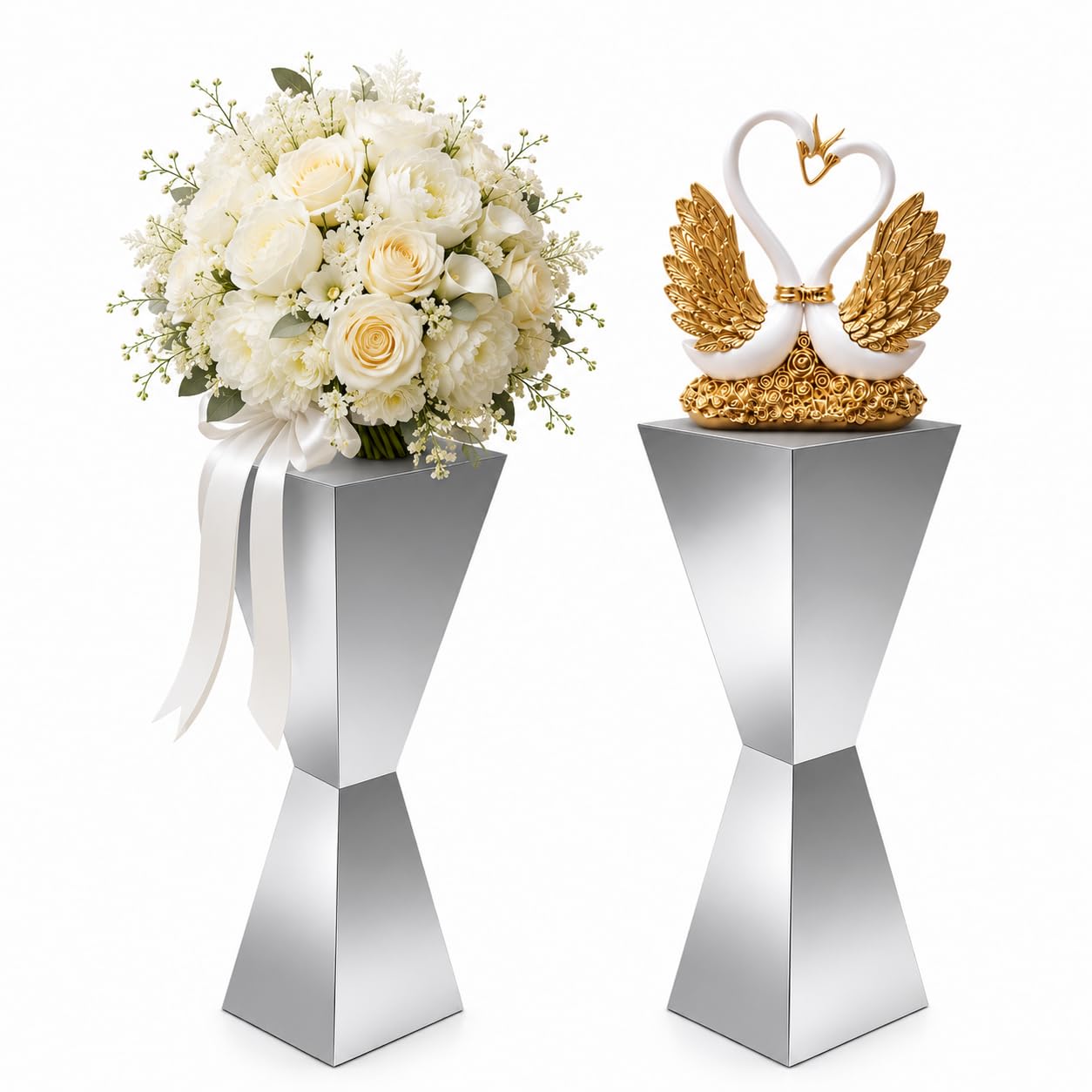 Support de vase en acier inoxydable argenté poli miroir, l'excellence des centres de table