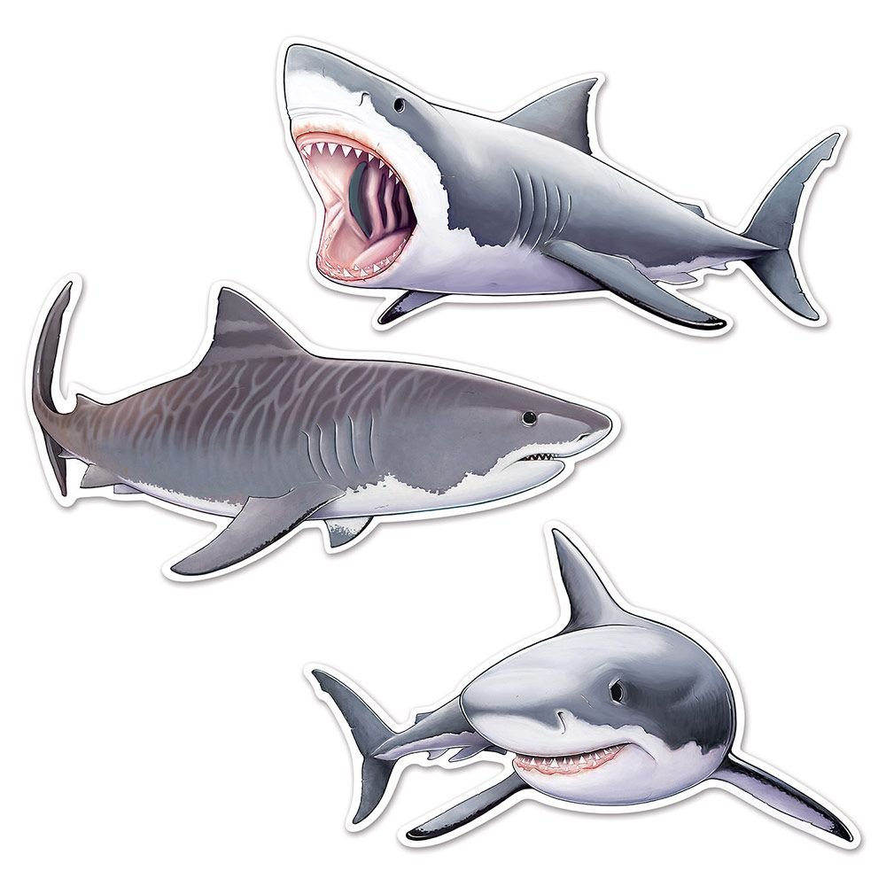 Beistle White Bb54554 Shark 24" Cutouts -3 Pack