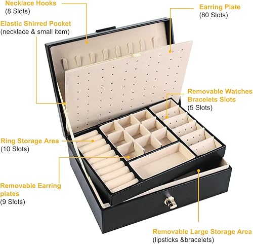 Miniatura 3 de Organizador de joyas para mujer organizador de aretes cajas de almacenamiento de joyas multicapa regalo ideal de piel sintética aretes joyero