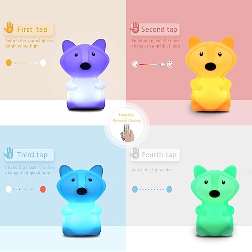 Miniatura 5 de WHA&DARREN Luz nocturna de zorro, luz nocturna para niños, luz de silicona para bebé y niño, luz nocturna blanda para habitación de niños, luces