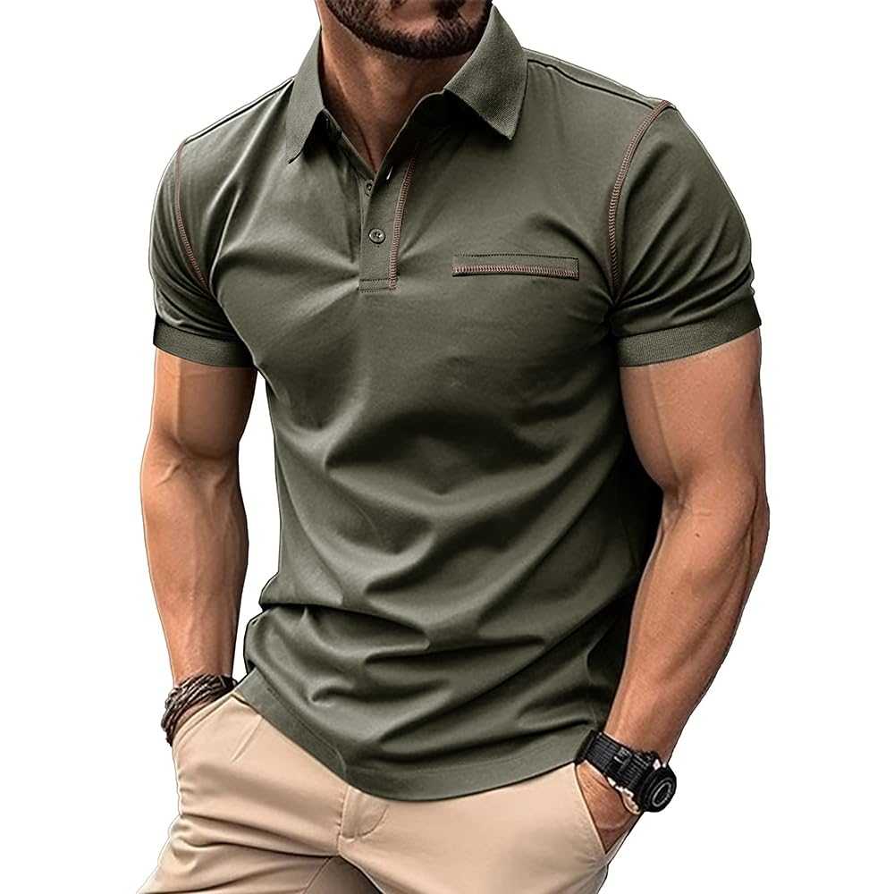 MakingDa Mens Slim Fit Short Sleeve Polo Shirts Stretch Lightweight Plain Collared Shirts Athletic Wicking Breathable Work Golf Walking Classic Tee Top Summer