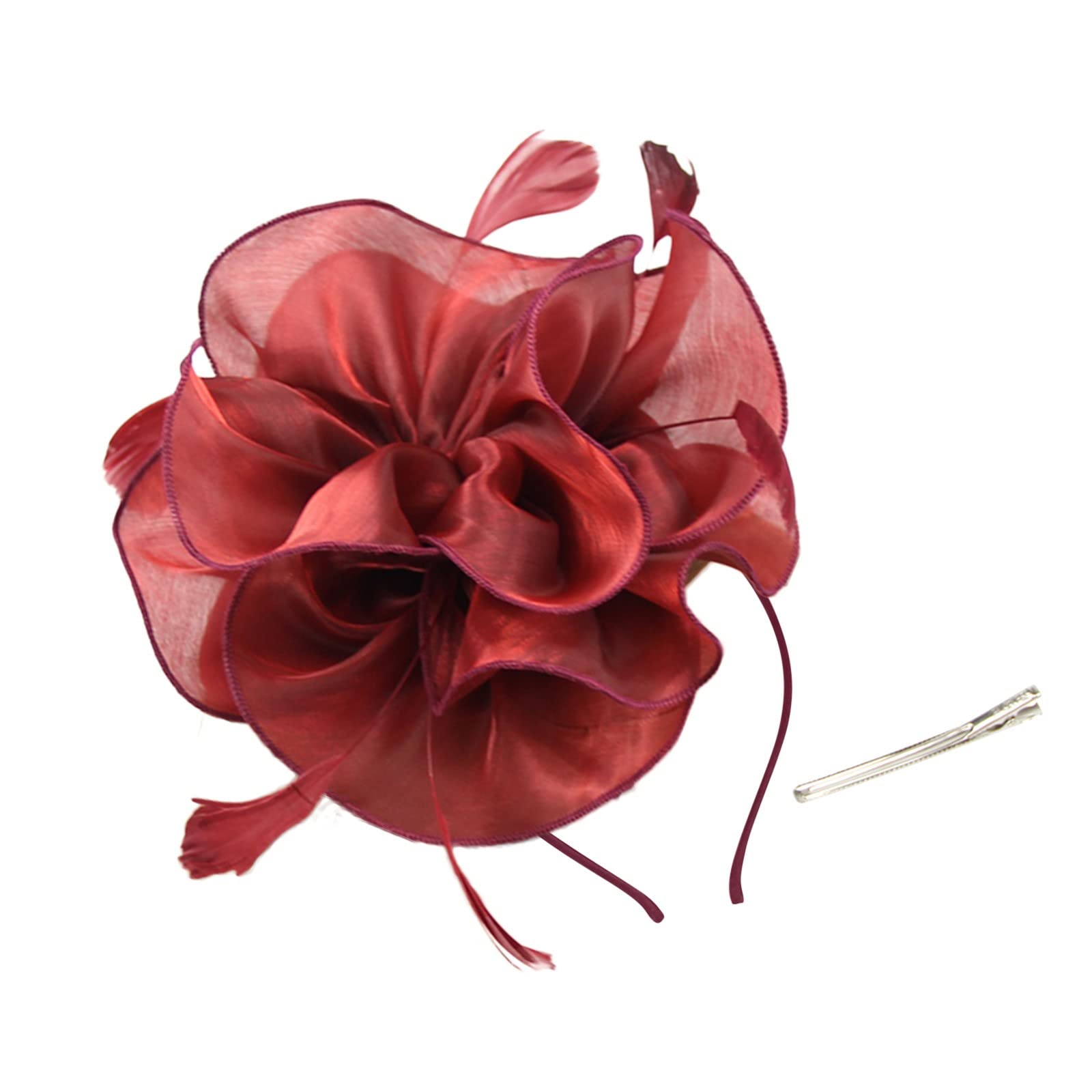 Fascinator Da Donna Con Fiore, Piume E Rete - Accessorio Per Capelli Per Matrimoni, Festa E Chiesa (Bianco, Taglia Unica) - 4