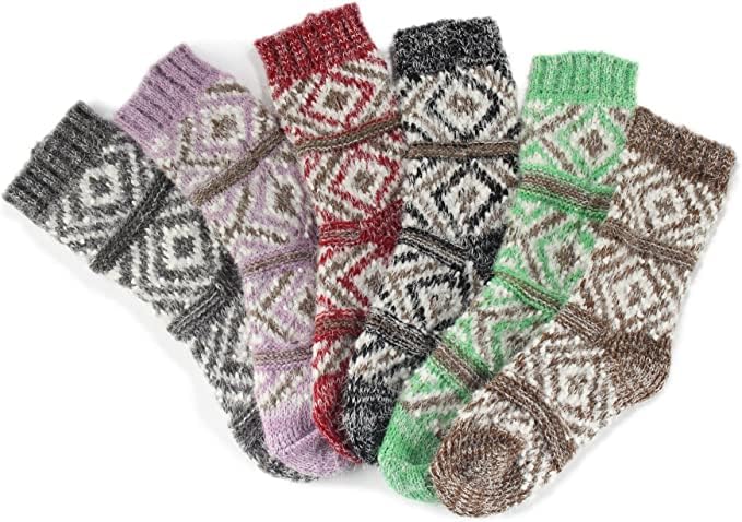 BambooMN Womens Slipper Socks - Thick Vintage Sweater Patterned Cabin Crew Socks3