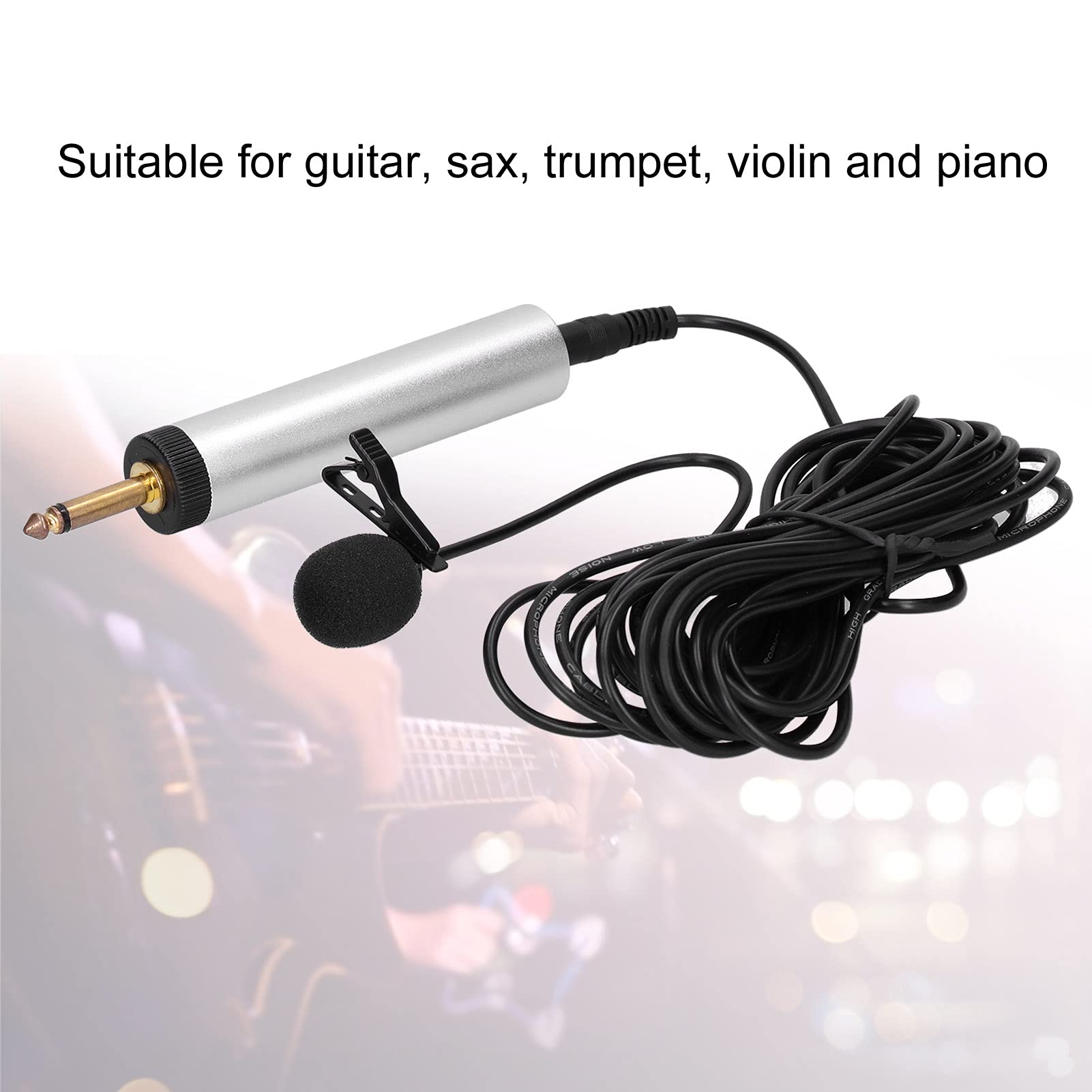 flexman Clip On Condenser Microphone, Professional 6.35mm Socket Lavalier Lapel Mic with 360° Rotating Clip for Guitar Sax - Image 2