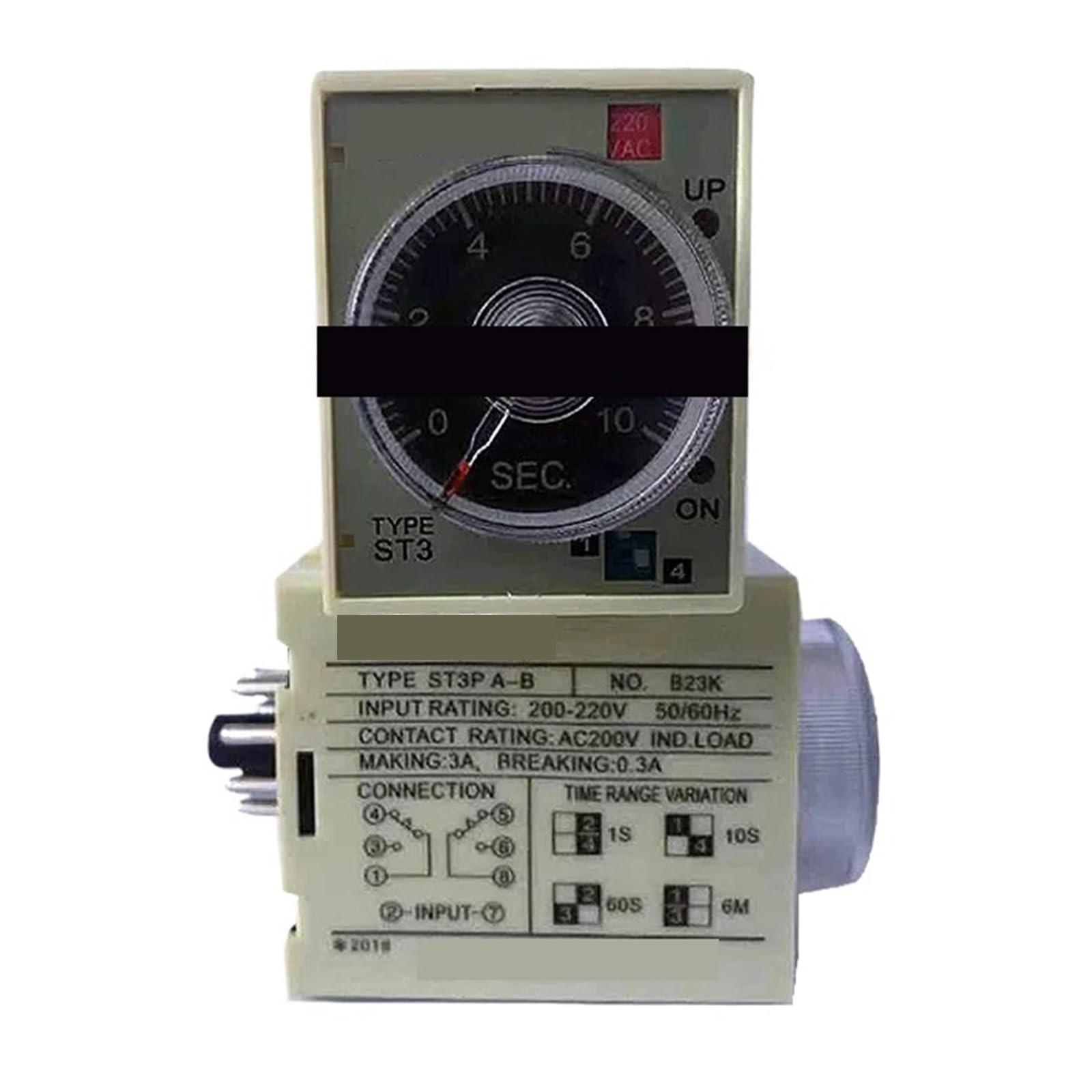 DSZUJTYROP 5 Sets ST3P A-A A-B Timer Relay with Base 24VDC or 220VAC(ST3P 220VAC)