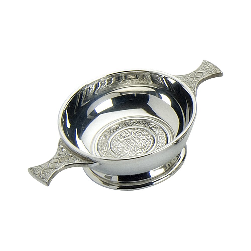 Edwin Blyde & Co Pewter Quaich With Circular Celtic Design And Handles, 4-Inch