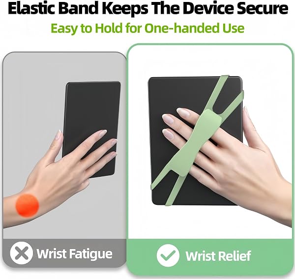 Hand Strap Holder Compatible with Kindle, Secure Comfortable Grip Accessory for Reading in Bed, Lightweight Elastic Hand Strap Compatible with 4.7-8" Kindle Paperwhite/E-Books/Tablets (Green) - 3