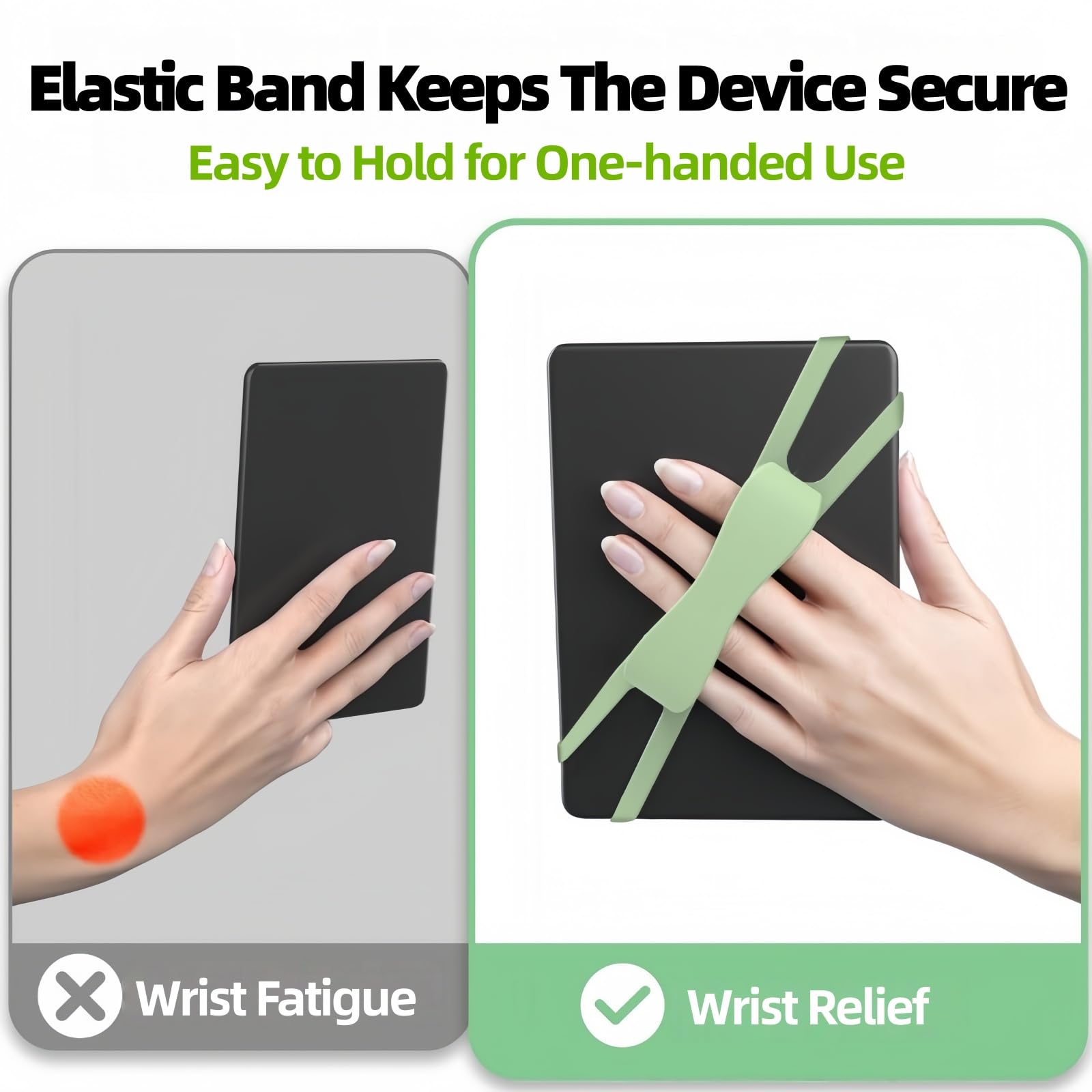 Hand Strap Holder Compatible with Kindle, Secure Comfortable Grip Accessory for Reading in Bed, Lightweight Elastic Hand Strap Compatible with 4.7-8" Kindle Paperwhite/E-Books/Tablets (Green) — view 3