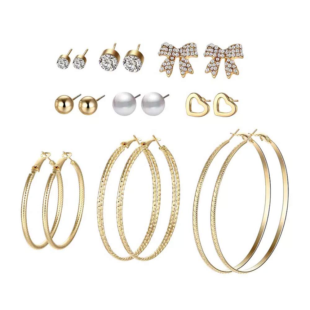 Shining Diva Fashion Golden Metal Crystal Pearl Stylish Earrings for Women - 9 Pairs Combo (10670er) (B07RTJ7CQD) Amazon Price History, Amazon Price Tracker