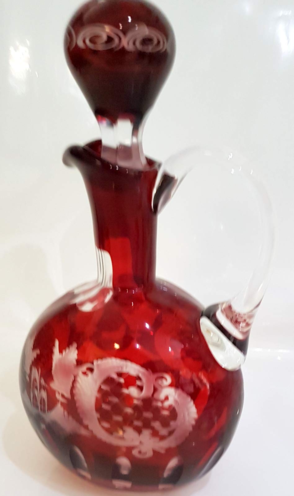Carafe en Verre taillé à la Main en Verre Rouge Rubis Original Egermann Cristal de bohême, la Bouteille du Verre soufflé à la Bouche, Collection l'objet Hauteur 27cm
