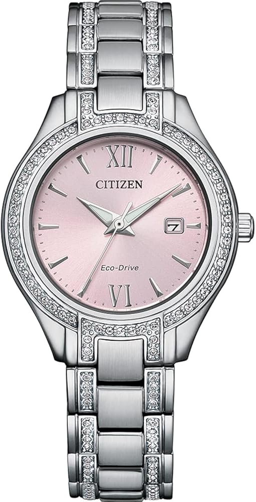 Citizen Womens Analogue Eco-Drive Watch with a Stone Set Bezel and a Stainless Steel Strap Citizen Womens Analogue Eco-Drive Watch with a Stone Set Bezel and a Stainless Steel Strap