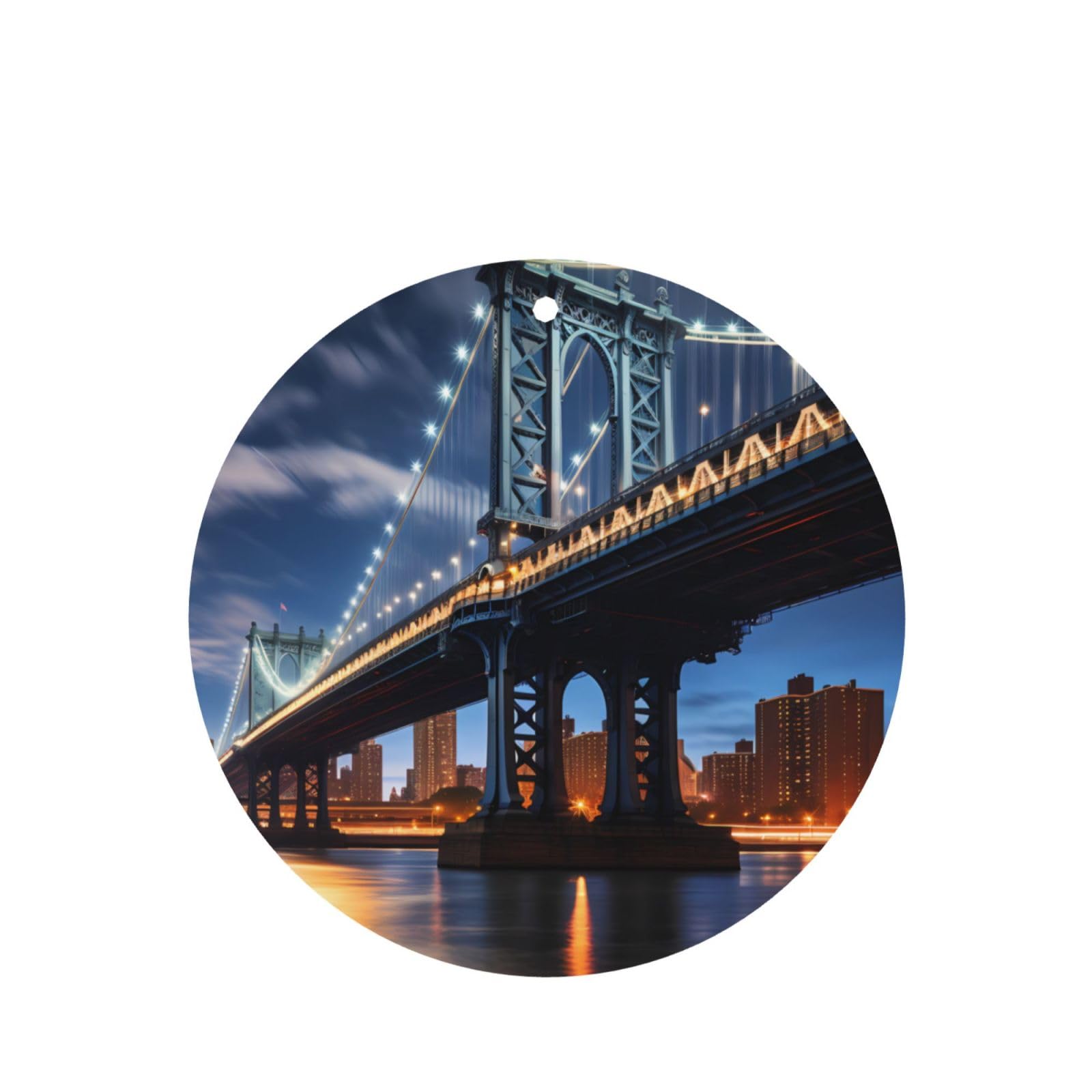 YYHHAOFANew York Manhattan Bridge Night picture Round Shape Car Air Fresheners Cards Set of 6 Pieces : Hanging Scented Cards for bedroom Bathroom Car Interior Decor