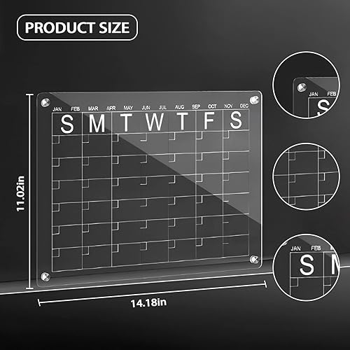 Miniatura 2 de Paquete de 2 pizarras magnéticas acrílicas de borrado en seco para refrigerador, calendario mensual de 14 x 11 pulgadas, planificador de pizarra