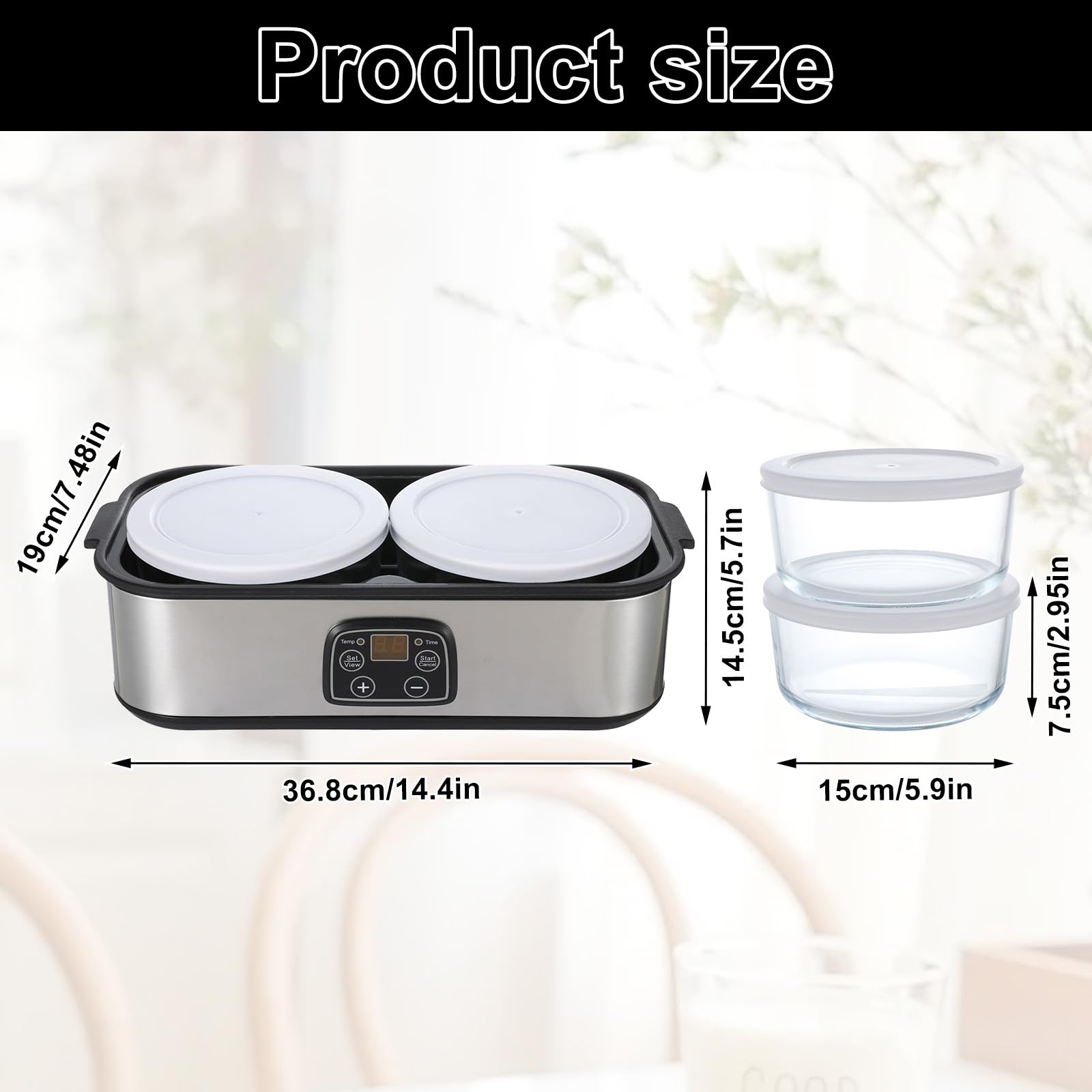 Macchina automatica per yogurt, 2 l, digitale, con 2 bicchieri, marmellata, gelato e budino, yogurt, per yogurt greco, formaggio, natto, vino di riso
