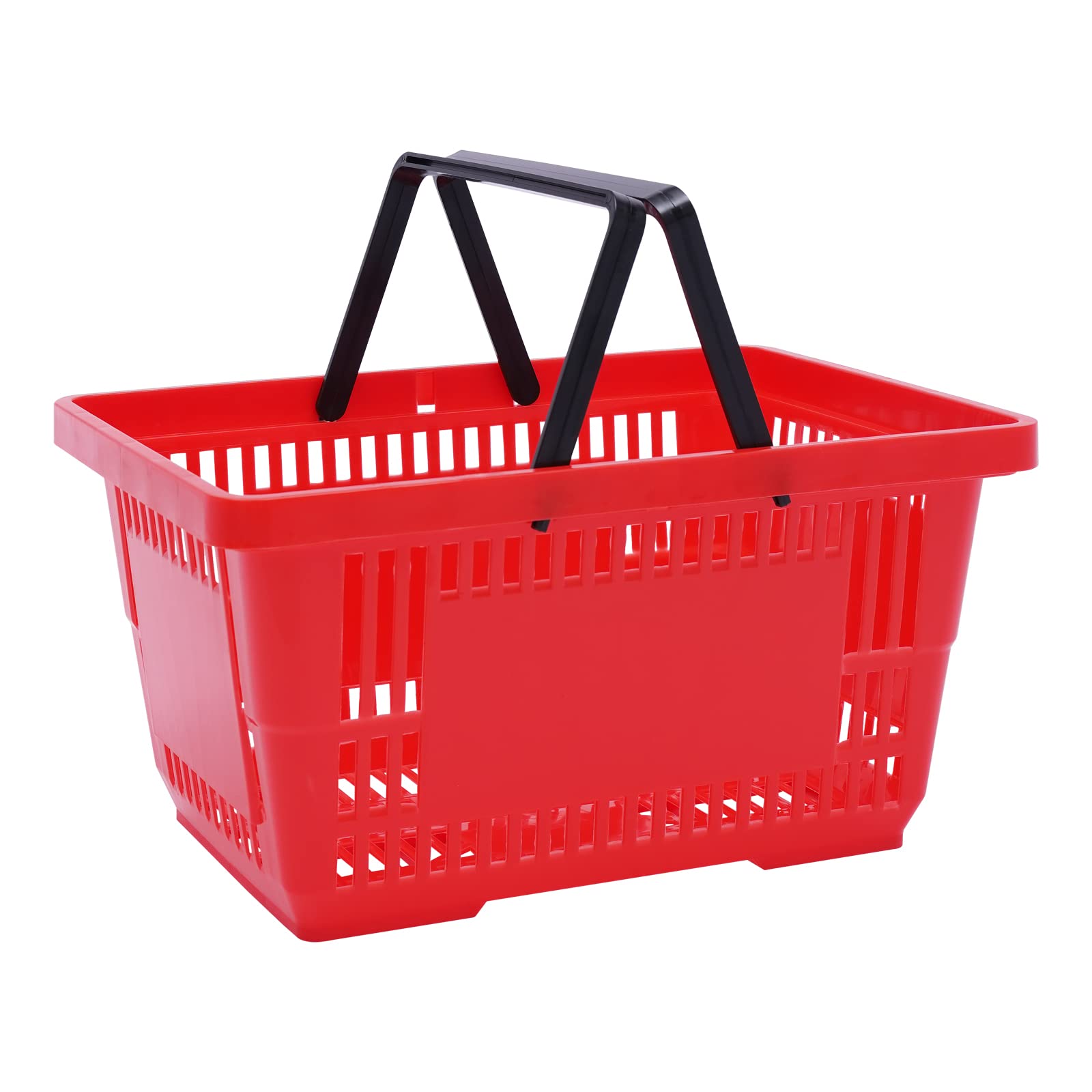12 cesti per la spesa in plastica, 18 l, impilabili, per supermercato, rosso | 2 manici in plastica, impilabili, il design a griglia aperta supporta la vista, la ventilazione e il drenaggio dell'acqua