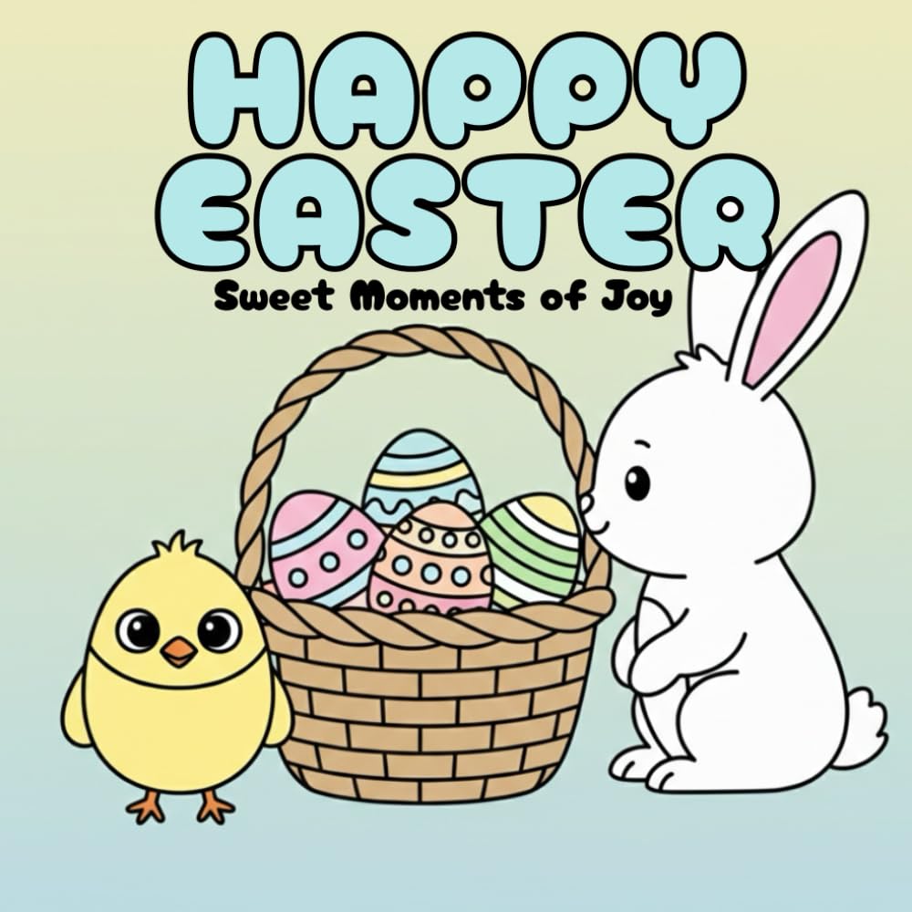 Happy Easter: Easter Coloring Book for Kids: 33 Big and Simple Designs | Travel-Friendly Square Format 8.5"x8.5" | Black Reverse Pages to Prevent Bleed-Through