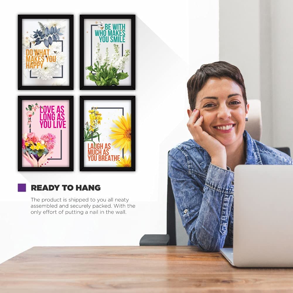FATMUG Framed Wall Paintings Inspiring Quotes For Office and Home - Set of 4 - Happiness,Resin 3