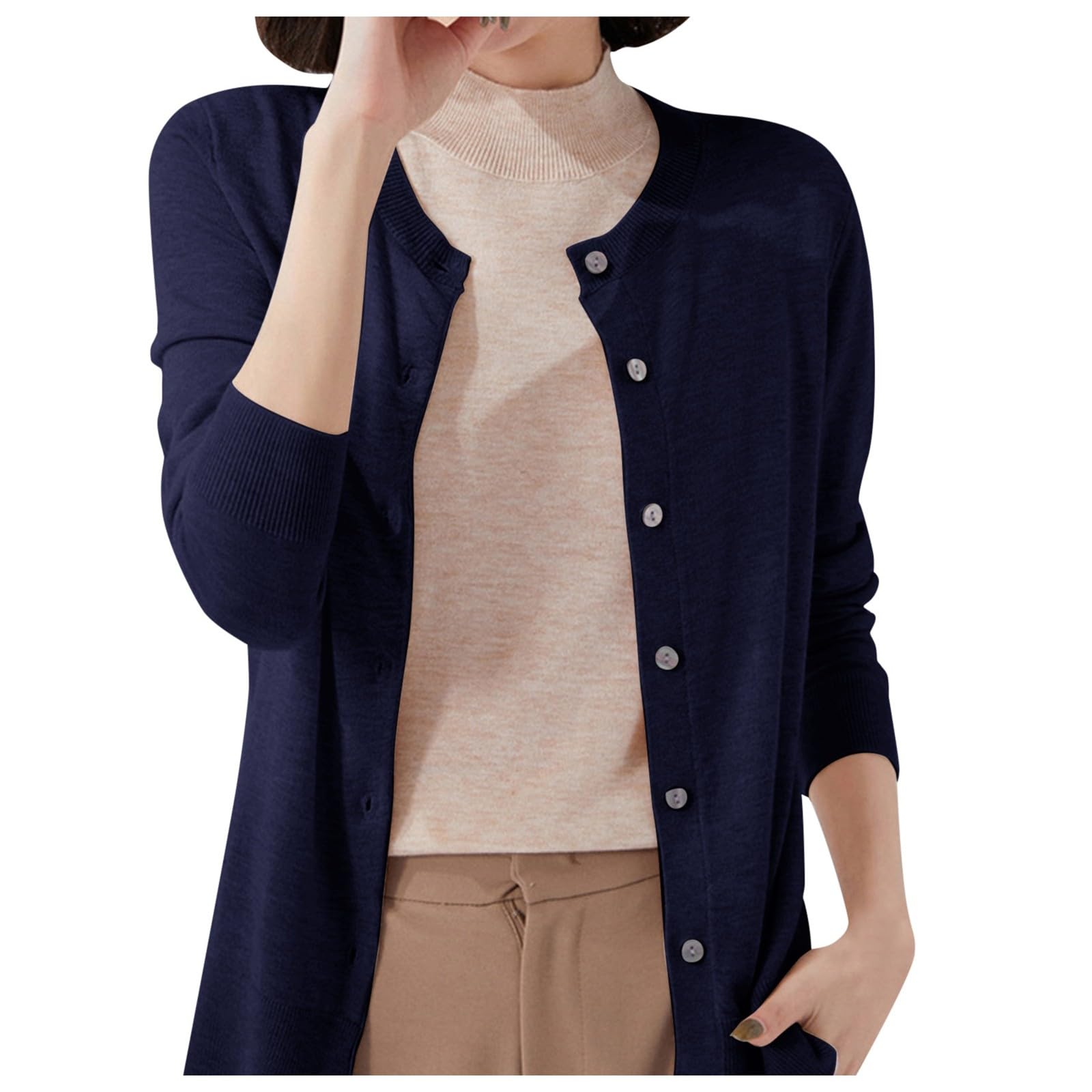 Cardigan Décontracté Léger Gilet Femme - Pull Cardigan Léger Coupe Slim pour Confortable Veste en Tricot À Manches Longues Et Col Rond Ouvert sur Le Devant