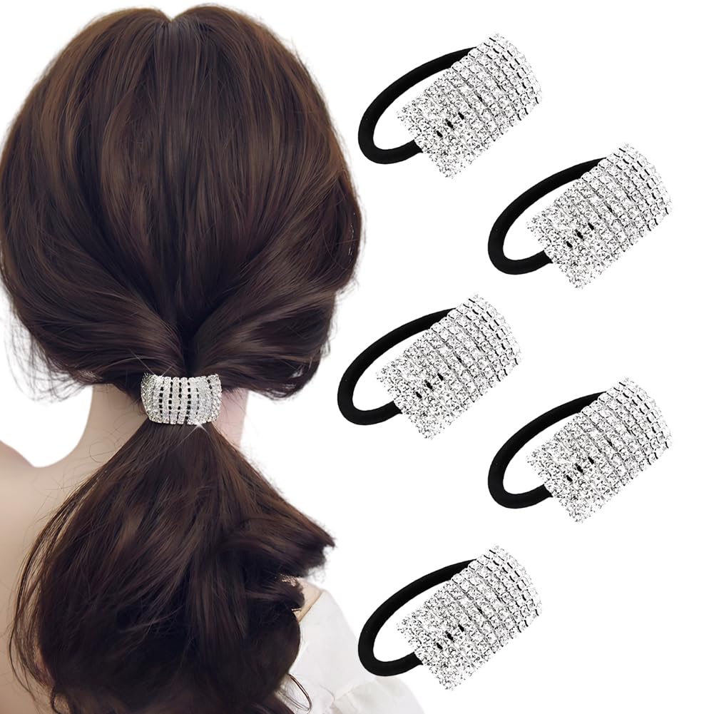 5Pcs Women's Hair Bands Fashion Crystal Rhinestone Hair Ties Hairties Scrunchies Hair Accessories Ponytail Holder