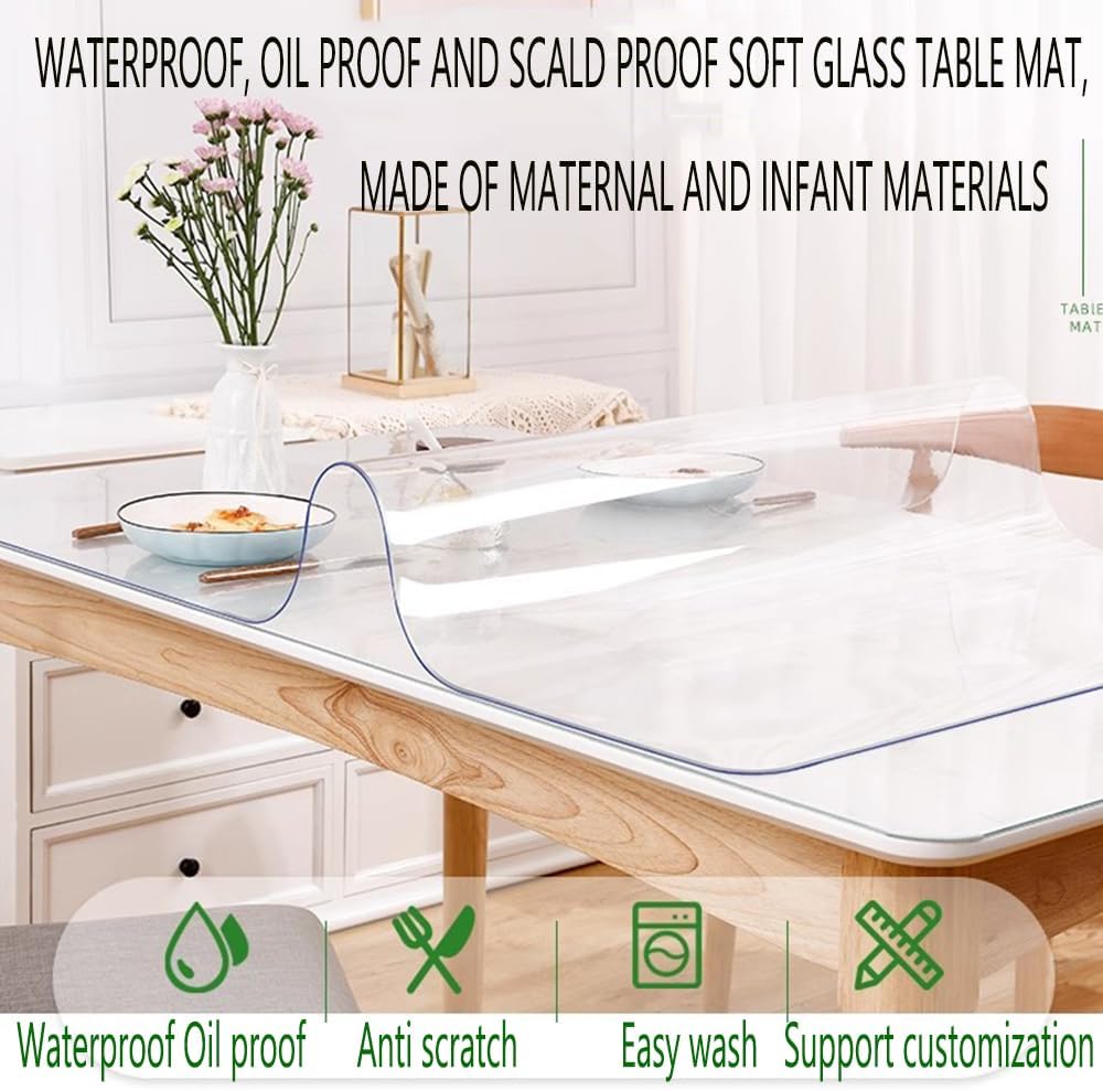 Clear Table Cover Protector, Clear Table Protector for Dining Room Table, 2Mm Thick Plastic Table Cover, Vinyl Table Protector, Waterproof Table Pad for Kitchen, Office,50X100cm