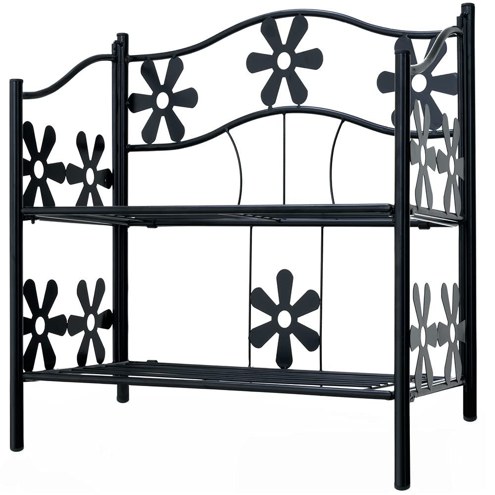 Deuba® Blumenständer 2 Etagen Metall Schwarz Pflanzenständer Indoor Outdoor Blumenregal Balkon Pflanzenregal Gummifüße Garten Blumenbank Blumenhocker
