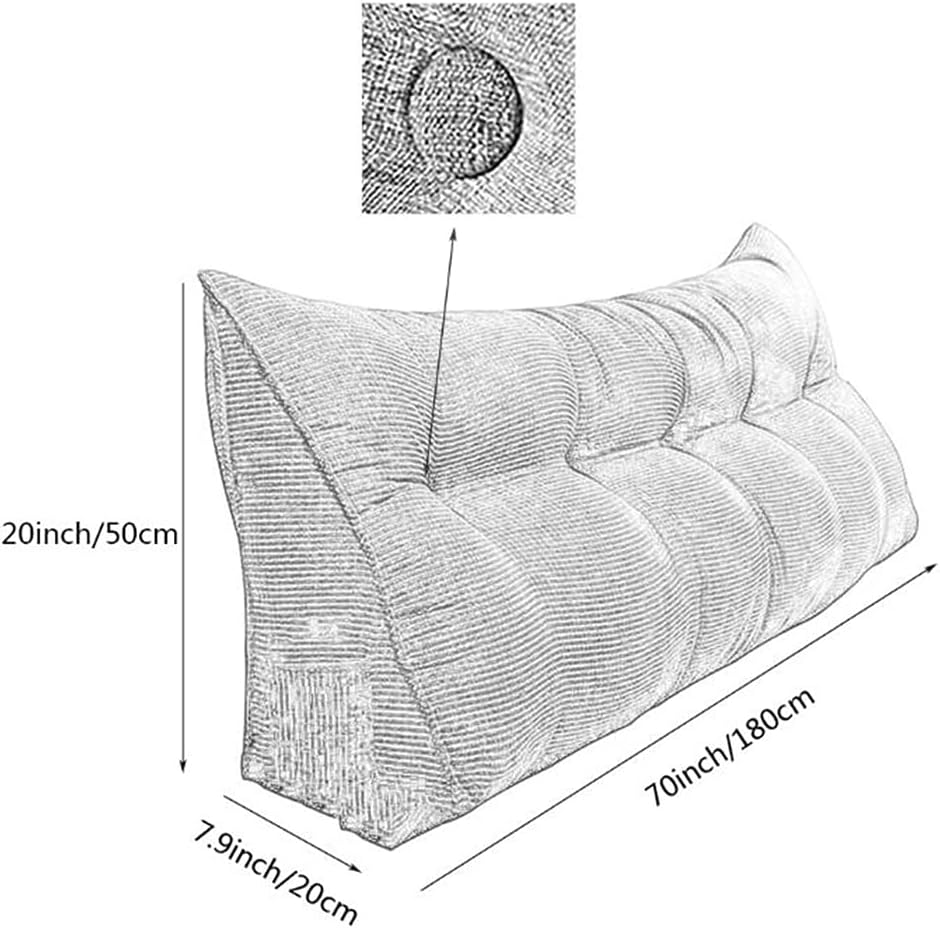 Large Triangular Headboard Long Pillow Solid Color Back Cushion Television Pillow Reading Bolster Wedge Pillow for Sofa Bed Backrest Washable Support Cushion,Grey,70inch/180cm