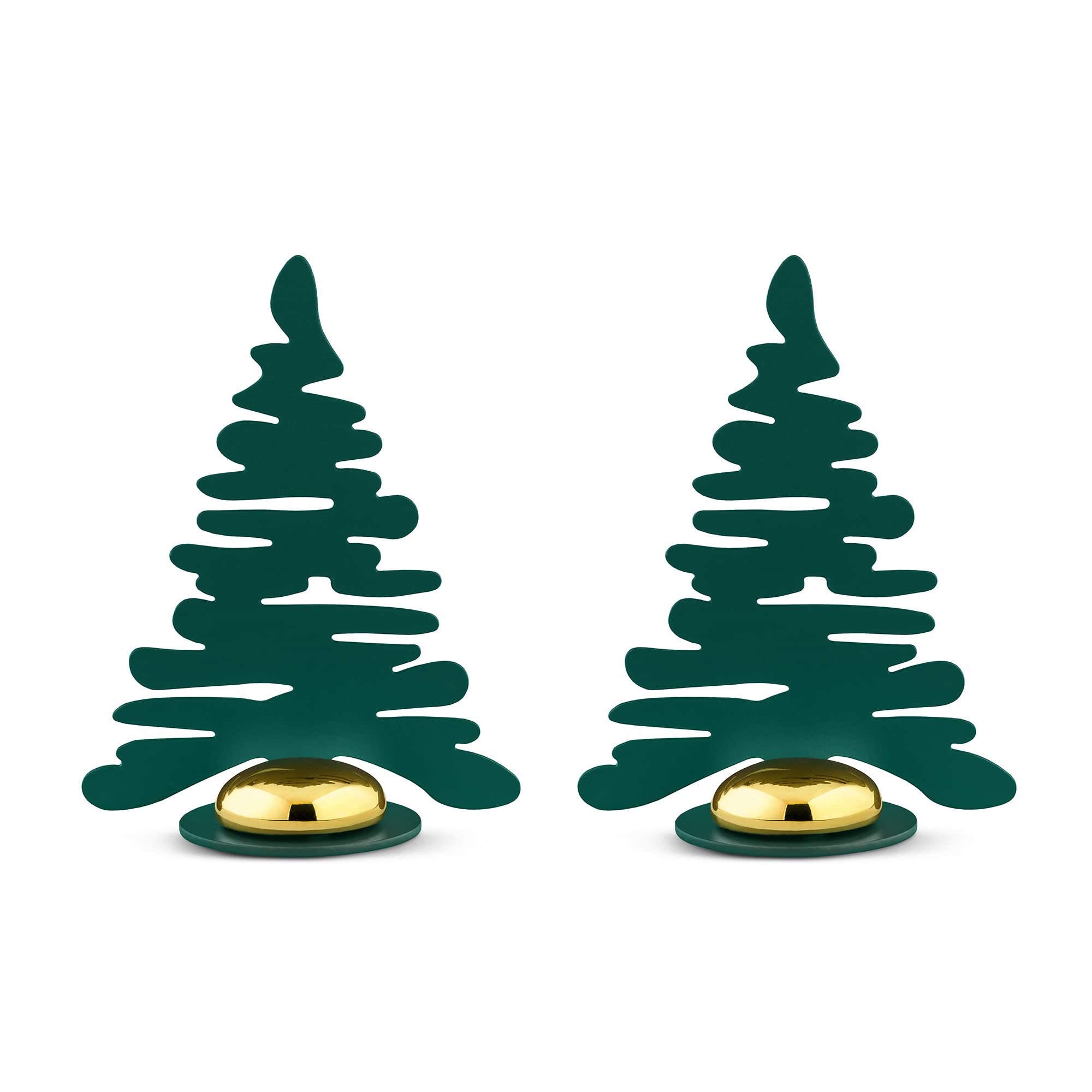 Alessi Barkplace Tree BM16S2 GR - Set of Two Placecards with The Shape of a Christmas Tree, in Colored Steel with Epoxy Resin, Green with Porcelain Magnet