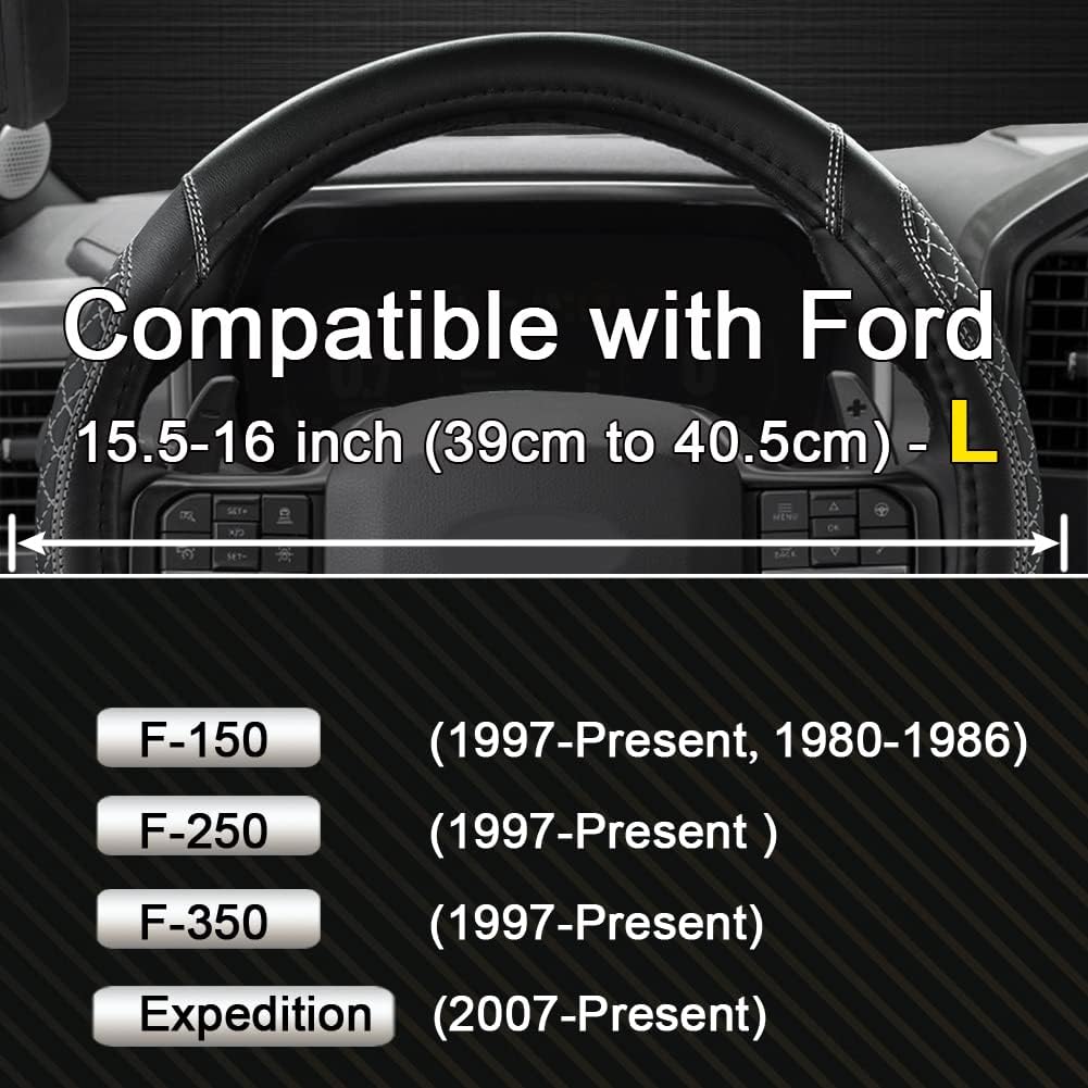 West Llama Customized Auto Car Steering Wheel Cover for Ford F-150, F-250, F-350, Expedition(Diamond Quilted - Black+Gray) - Image 2