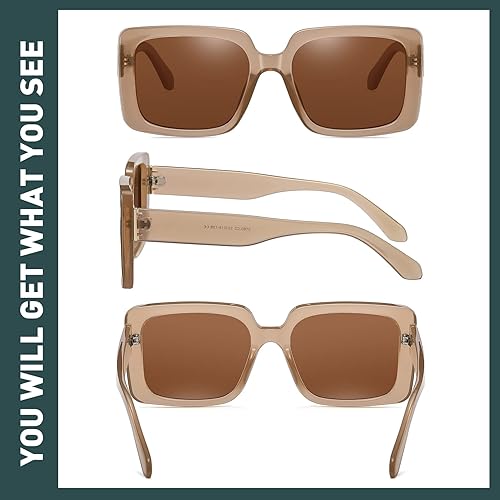 Miniatura 6 de Fozono Gafas de sol polarizadas cuadradas vintage para mujer, gafas de sol rectangulares gruesas de los años 90 UV400