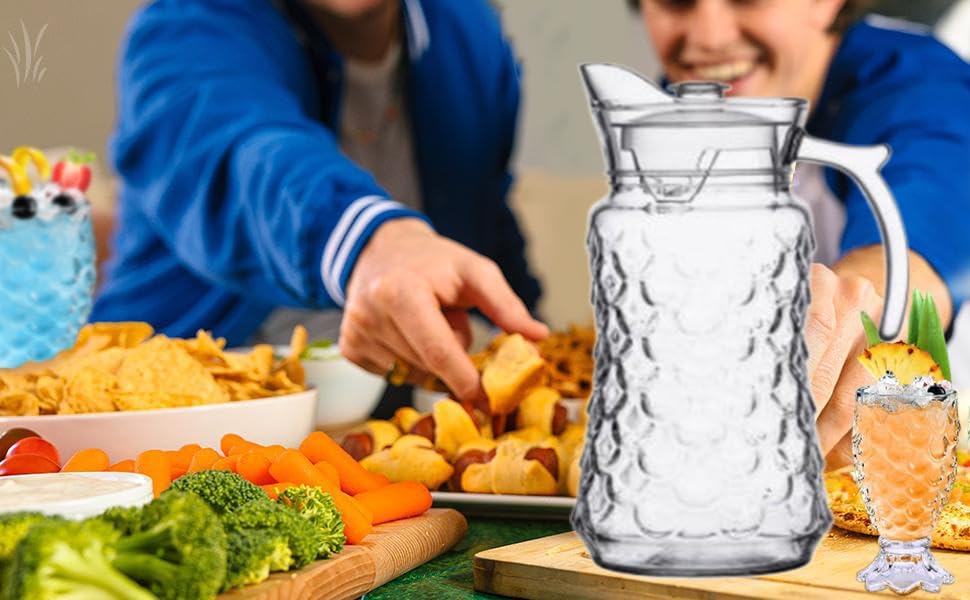 Image of Martvia Premium Juice and Water Glass Pitcher jug with Lid 1.8 Liter Romantic Style jugs with Handle Pitcher for Serve Water, Milk Juice, Lassi, Cocktail, Ideal for Gift Beverage Carafes (NP - 28)