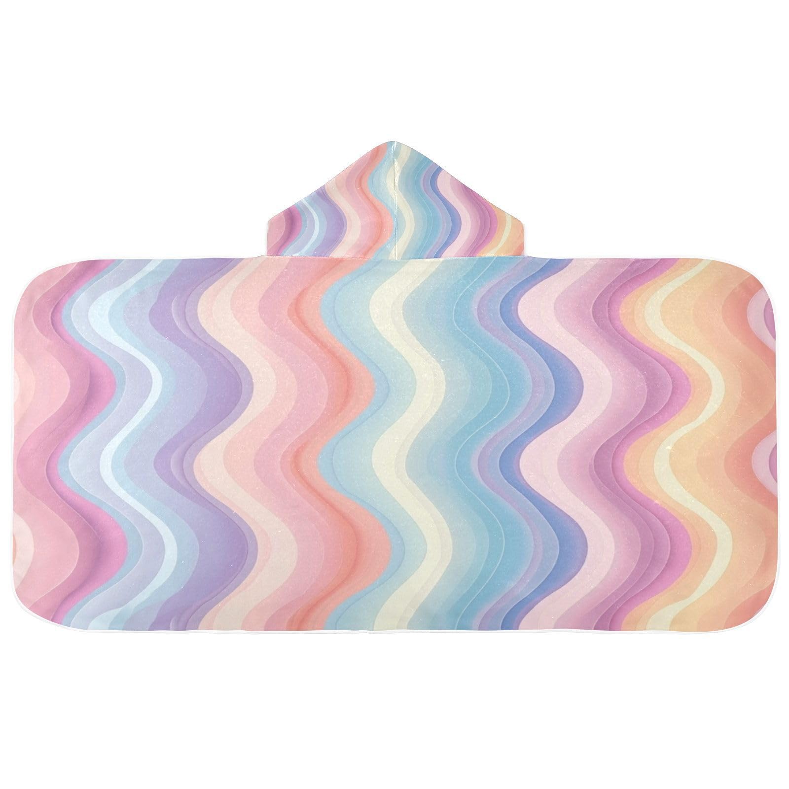Kigai Rainbow Curves Hooded Beach Towel for Kids Soft Absorbent Quick Dry Bath Towel with Hood Lightweight Toddler Shower Pool Bath Wrap for Boys Girls
