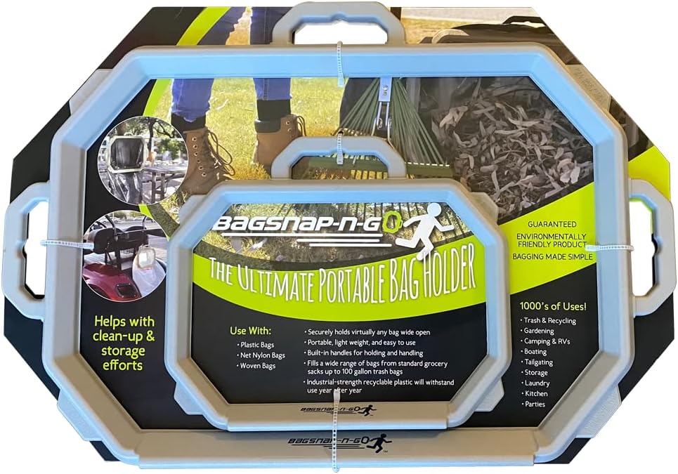 Set of 2 multipurpose portable grocery & trash bag opener. Home & outdoor trash management: use for yard work, picnics, cleanup events, craft rooms, laundry rooms