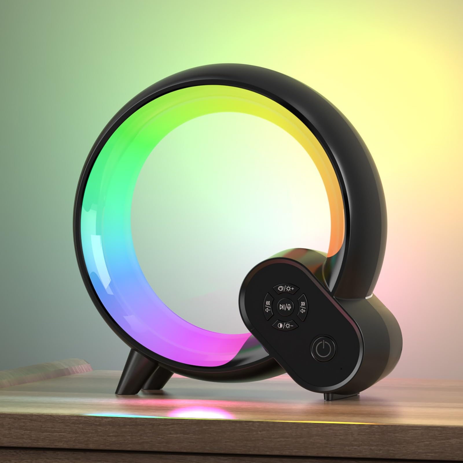 Réveil Sunrise avec 14 Modes D'éclairage et 15 Sons pour S'endormir, Lampe Rythmique Activée par Le Son, Veilleuse Portable pour Prendre Soin De Vos Yeux Dans Votre Chambre(Black)