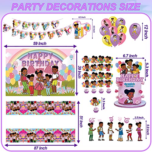 52 Pcs Gracie's Corner Birthday Party Decorations, Gracie's Corner Party Supplies With 1 Birthday Banner, 1 Backdrop, Tablecloths, 1 Cake Topper, 24 Cupcake Topper, 18 Latex Balloons, 6 Swirls #TOP2